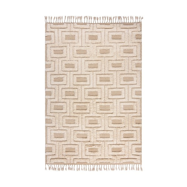 Bēšs/krēmkrāsas ar rokām darināts vilnas paklājs 120x170 cm Greek Key – Flair Rugs