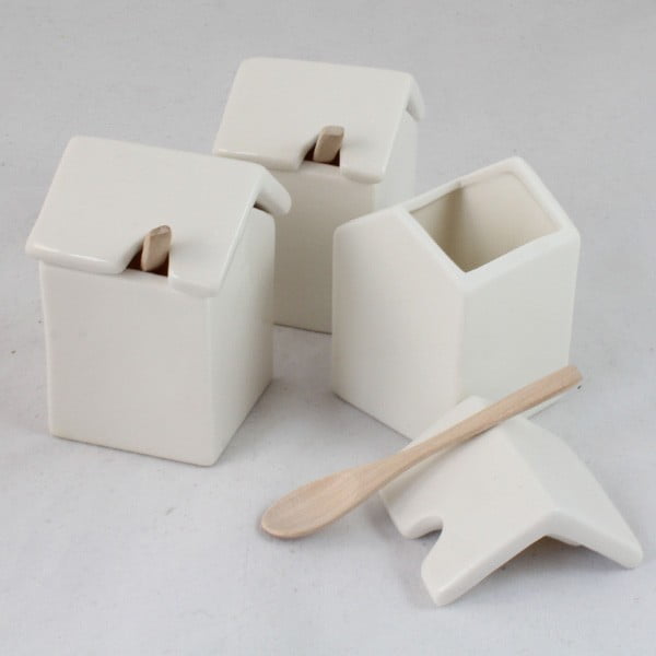 3 keramikas bļodu komplekts ar karoti Dakls White Home