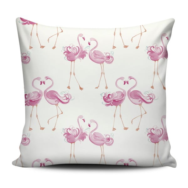 Rozā un balts spilvens Home de Bleu Love Flamingos, 43 x 43 cm
