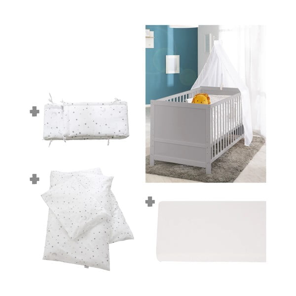 Gaiši pelēka bērnu gultiņa ar baldahīnu 70x140 cm Sternenzauber – Roba-image-3