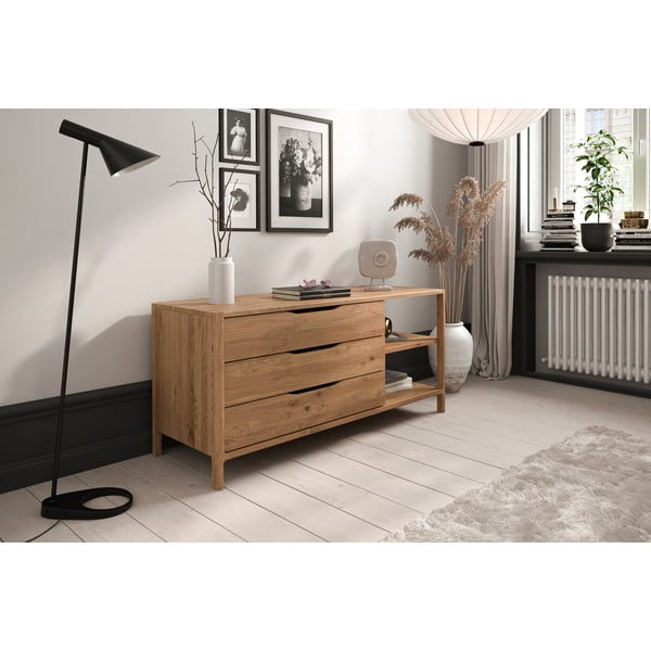 Dabīga toņa ozola masīvkoka zema kumode 140x64 cm Twig – The Beds-image-3