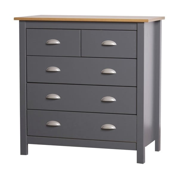 Antracīta pelēka priedes masīvkoka kumode ar 5 atvilktnēm Marckeric Jade-image-2