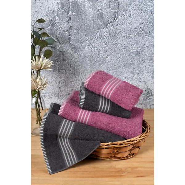 Rozā/antracīta pelēki kokvilnas dvieļu komplekts (4 gab.) – Mila Home