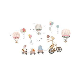 Bērnu sienas uzlīme Ambiance Animals and Hot Air Balloons in the Clouds, 90 x 60 cm