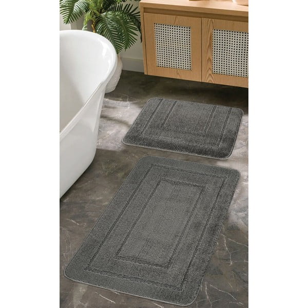 Antracīta pelēki vannas istabas paklājiņi (2 gab.) 50x80 cm Cerceve – Foutastic-image-1
