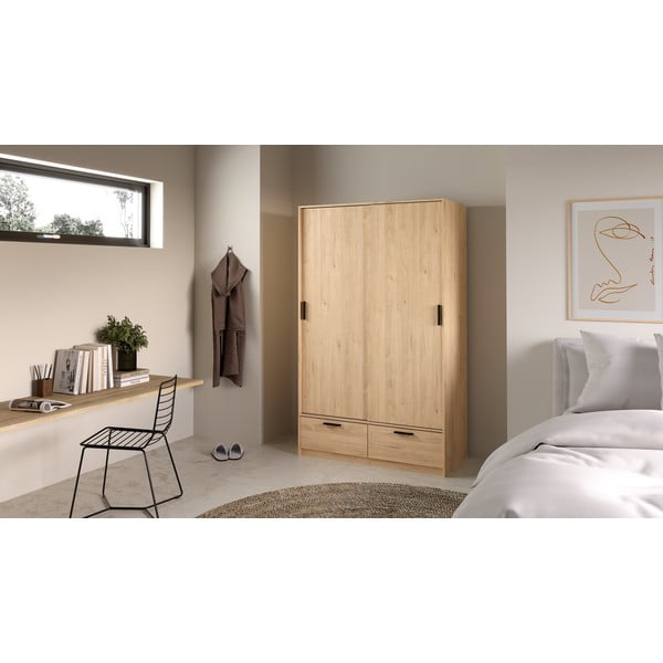 Dabīga toņa drēbju skapis ar ozolkoka imitāciju ar bīdāmām durvīm 121x200 cm Line – Tvilum-image-1