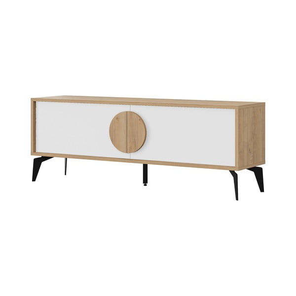 Balts/dabīga toņa TV galdiņš ar ozolkoka imitāciju 140x51 cm Vae – Marckeric