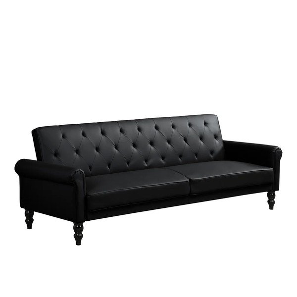 Melns regulējams/salokāms dīvāns no ādas imitācijas 222 cm Tyne – Støraa-image-2