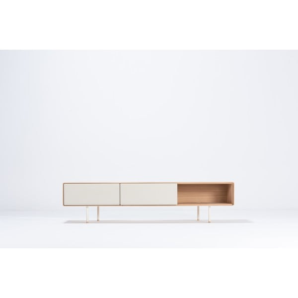 Balts/dabīga toņa ozola masīvkoka TV galdiņš 200x48 cm Fina – Gazzda-image-2