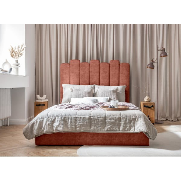 Ķieģeļu sarkana mīkstā divvietīga gulta ar krātuvi un režģi 160x200 cm Dreamy Aurora – Miuform-image-3