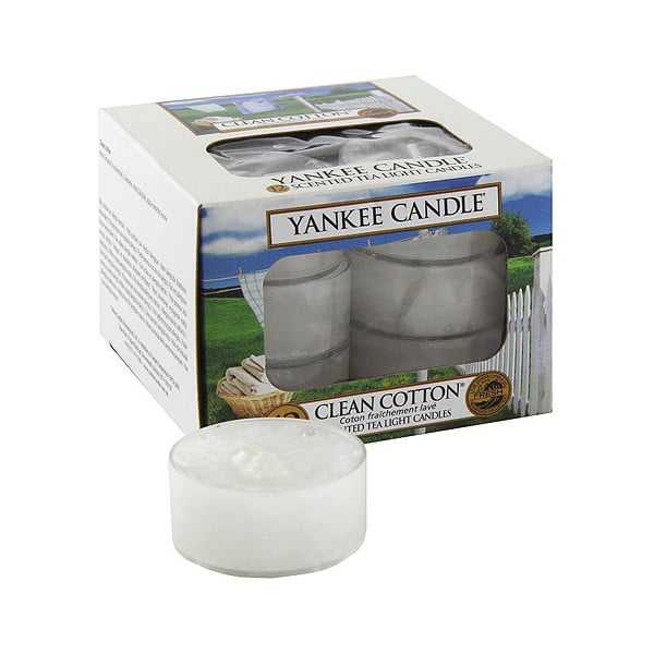 12 Yankee Candle Pure Cotton aromātisko sveču komplekts, degšanas laiks 4 - 6 stundas.