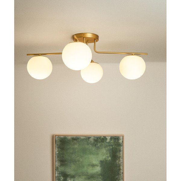 Balta/zelta krāsas metāla griestu lampa ar stikla abažūru ø 15 cm Brisia – Kave Home-image-1