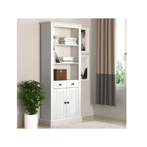 Balts priedes masīvkoka grāmatplaukts 181x31 cm Mille – Støraa-image-1