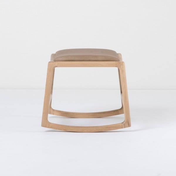 Kāju soliņš ar ozola masīvkoka konstrukciju un brūnas bifeļu ādas detaļām Gazzda Dedo-image-2