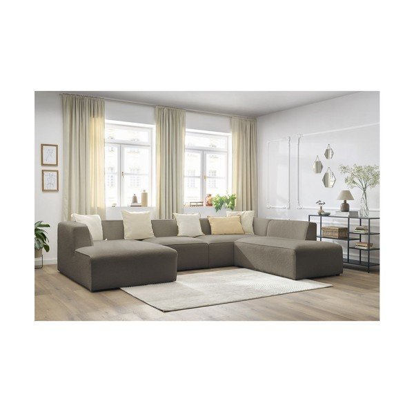 Brūns modulārais stūra dīvāns no buklē auduma (ar labo stūri/U veida) Megeve – Bobochic Paris-image-4