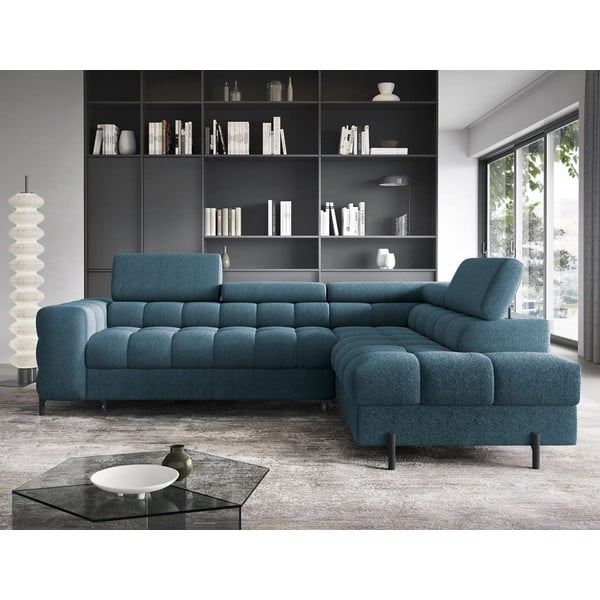 Zils salokāms/ar uzglabāšanas vietu stūra dīvāns no buklē auduma (ar labo stūri/L veida) Ferucce – ELTAP-image-1