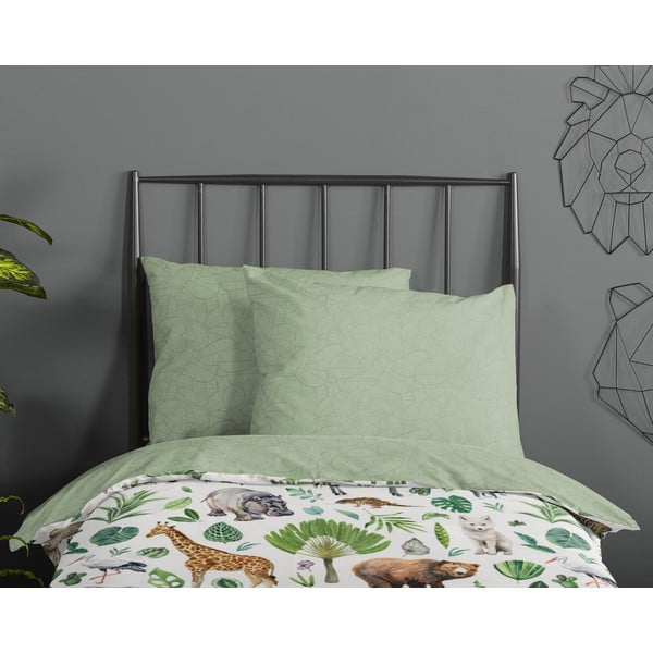 Zaļa vienguļamā kokvilnas bērnu gultas veļa 140x200 cm Samba – Good Morning-image-2