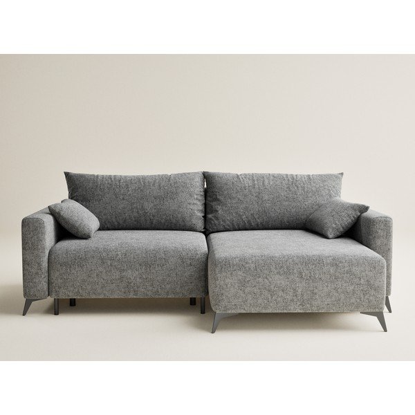 Pelēks salokāms stūra dīvāns no šenila auduma ar uzglabāšanas vietu (ar labo stūri/ar zvilni) Leon – Maison de Rêve-image-2