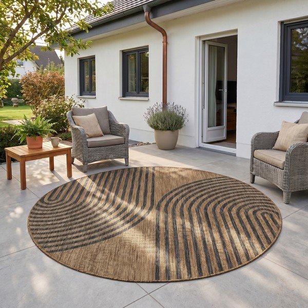 Melns/brūns apaļš iekštelpu un āra paklājs ø 160 cm Mira 1453 – Ayyildiz Carpets-image-1