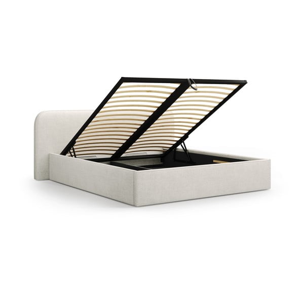 Gaiši pelēka polsterēta divvietīga gulta ar veļas kasti un redelēm 140x200 cm Elizabeth – Micadoni -image-2