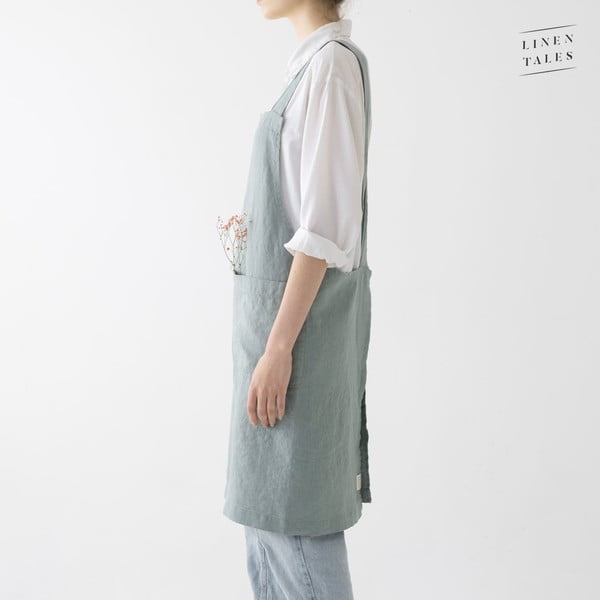 Zaļš lina priekšauts Tales Crossback, garums 80 cm-image-2