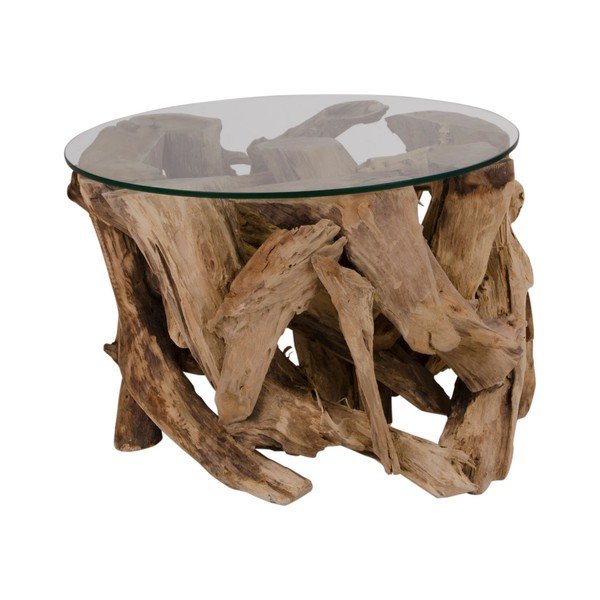 Brūns apaļš žurnālgaldiņš ar stikla galda virsmu ø 60 cm Grand Canyon – House Nordic-image-1