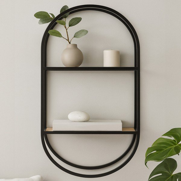 Melns/dabīga toņa daudzlīmeņu metāla sienas plaukts 35 cm Mataram – Premier Housewares-image-1