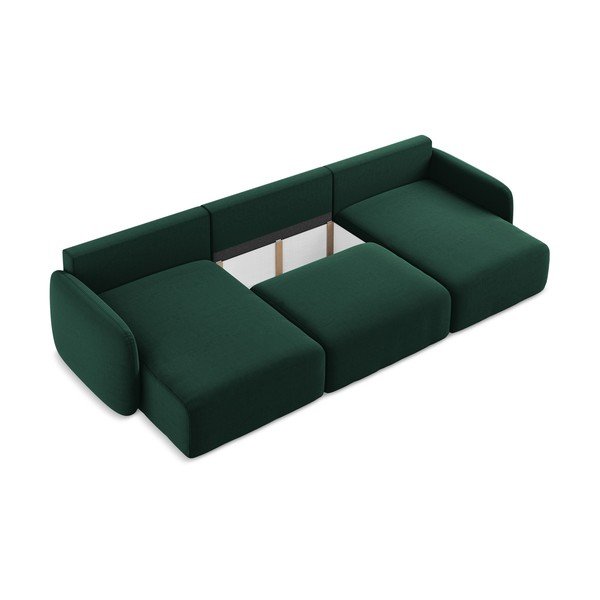 Tumši zaļš samta salokāms (U veida) stūra dīvāns ar uzglabāšanas vietu Kalena – Makamii-image-4
