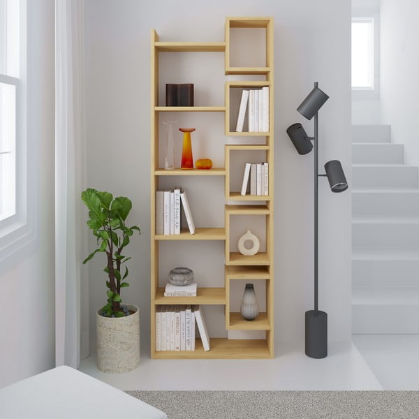 Balts/dabīga toņa grāmatplaukts ar ozolkoka imitāciju 60x168,5 cm Eladi – Marckeric-image-4