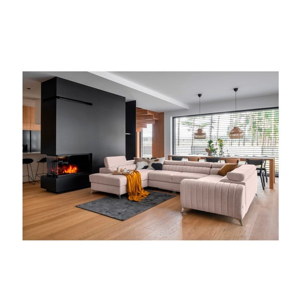 Rozā salokāms/ar uzglabāšanas vietu stūra dīvāns (ar kreiso stūri/U veida) Louis – ELTAP-image-1