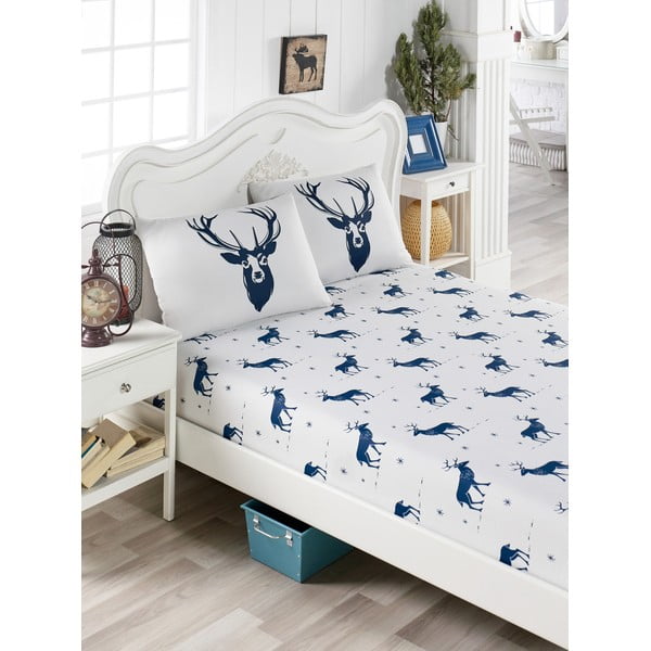 EnLora Home Geyik Tumši zils vienvietīgas gultas pārklāju komplekts ar 2 kokvilnas spilvendrānām, 100 x 200 cm