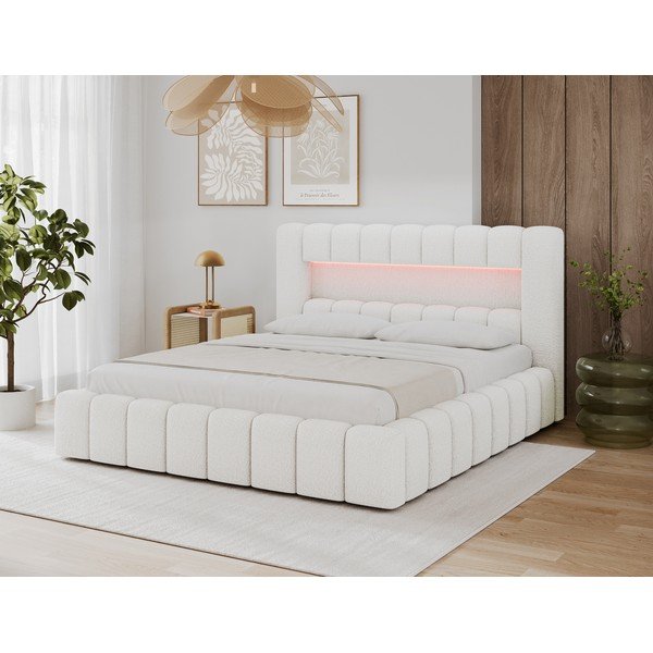 Krēmkrāsas polsterēta divvietīga gulta ar veļas kasti ar redelēm 180x200 cm Lamica – ELTAP-image-3