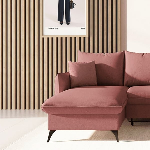 Rozā salokāms stūra dīvāns ar uzglabāšanas vietu (ar kreiso stūri/ar zvilni) Brim – Rodier-image-4