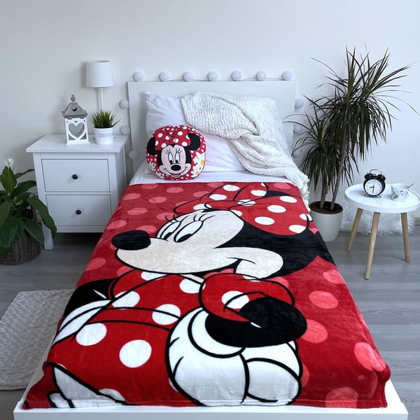 Sarkana mikroplīša bērnu sega 100x150 cm Minnie – Jerry Fabrics-image-2