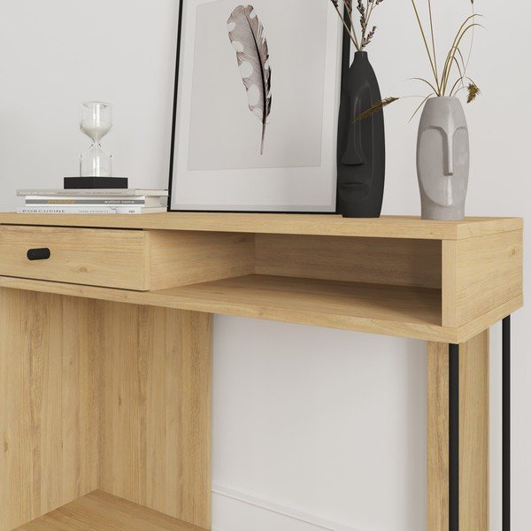 Dabīga toņa konsoles galds ar ozolkoka imitācijas galda virsmu 35x100 cm Saturne – Marckeric-image-4