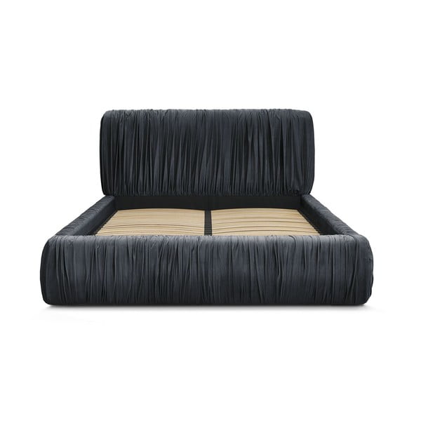 Gaiši zila polsterēta divvietīga gulta ar veļas kasti un redelēm 180x200 cm Blair – Bobochic Paris-image-4