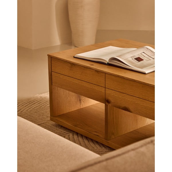 Dabīga toņa žurnālgaldiņš ar ozolkoka imitāciju 60x140 cm Alguema – Kave Home-image-2