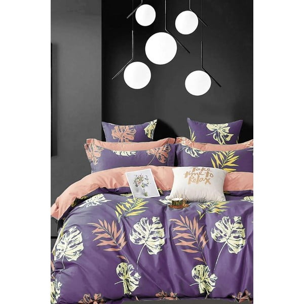 Violeta divguļamā kokvilnas gultas veļa ar palagu 200x220 cm Leaves – Mila Home