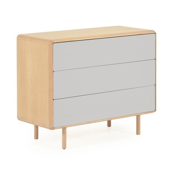 Pelēka/dabīga toņa kumode ar oškoka imitāciju 99x78,5x42 cm Anielle – Kave Home