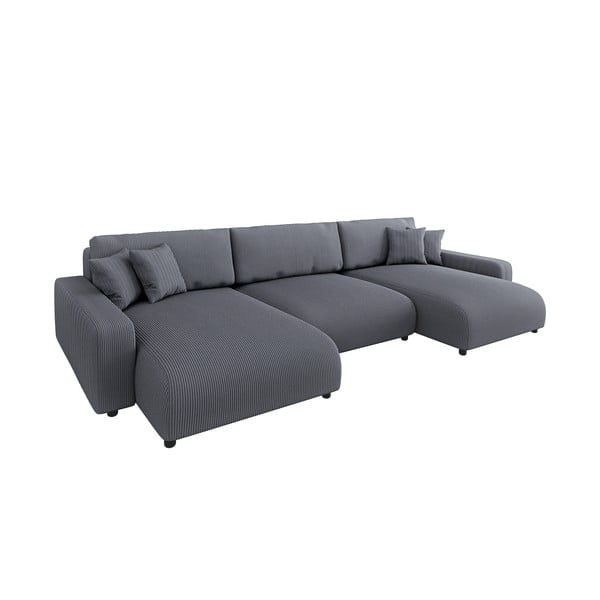 Tumši pelēks velveta salokāms stūra dīvāns ar uzglabāšanas vietu Sara – Ropez