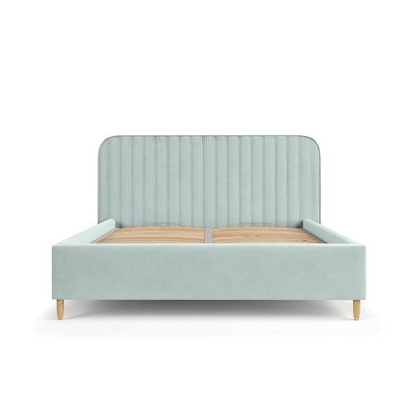 Piparmētru zaļa polsterēta divvietīga gulta ar veļas kasti un redelēm 160x200 cm Noto – Maison de Rêve-image-2