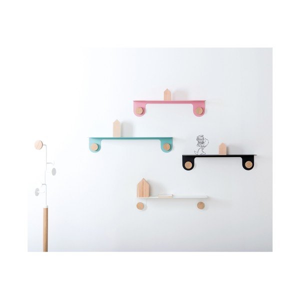 Balts tērauda sienas plaukts ar ozolkoka detaļām un 2 āķiem Gazzda, garums 50 cm-image-2