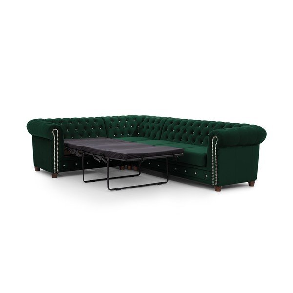 Zaļš samta salokāms stūra dīvāns (ar kreiso stūri/L veida) York Blik – Ropez-image-2
