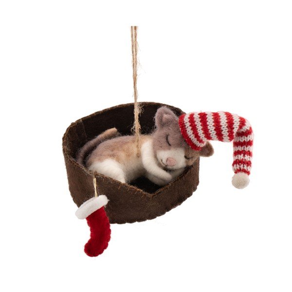 Tekstila Ziemassvētku eglītes rotājums 12,5 cm Cat in Basket – Sass & Belle