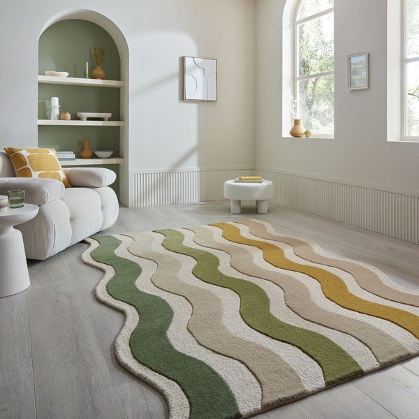 Zaļš/dabīga toņa ar rokām darināts vilnas paklājs 200x290 cm Cascade Wool – Flair Rugs-image-1