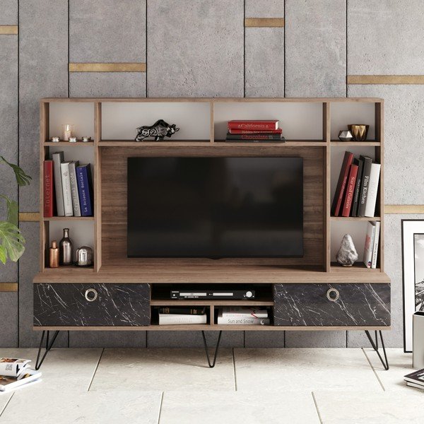 Pelēks/brūns TV plaukts ar riekstkoka imitāciju 180x136 cm Lorenz – Kalune Design-image-3