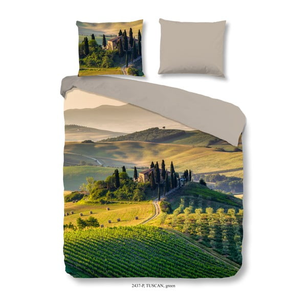 Kokvilnas divvietīga gultasveļa Good Morning Tuscan Green, 200 x 240 cm