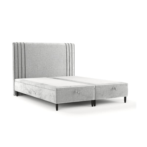 Pelēka polsterēta divvietīga gulta ar veļas kasti 160x200 cm Musca – Maison de Rêve