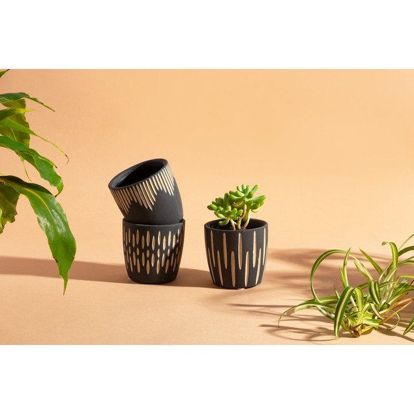 Terakotas puķu poda apvalki (3 gab.) ø 8 cm Grafitto – Sass & Belle-image-1