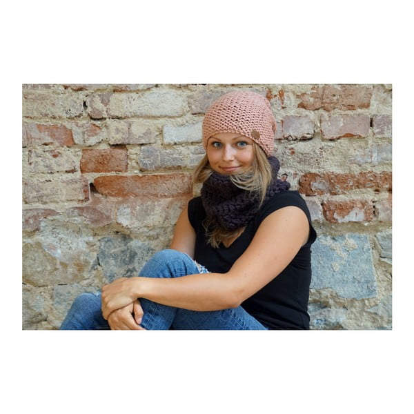 Tumši violeta ar rokām tamborēta apļveida šalle DOKE Plum-image-3